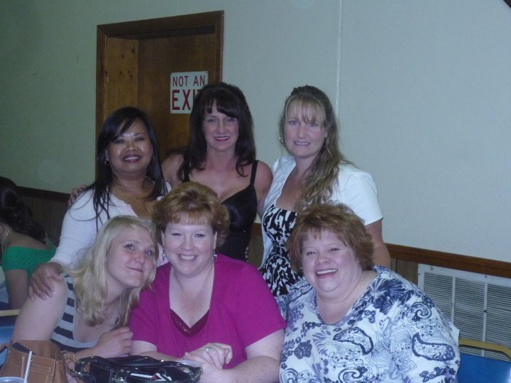 Auntie Karen (pink shirt), her sister Kathy (right) and their friends